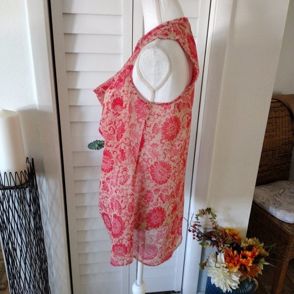 CABI Vita‎ Drape neck blouse open back cutout sleeveless floral Sz M - Picture 7 of 11